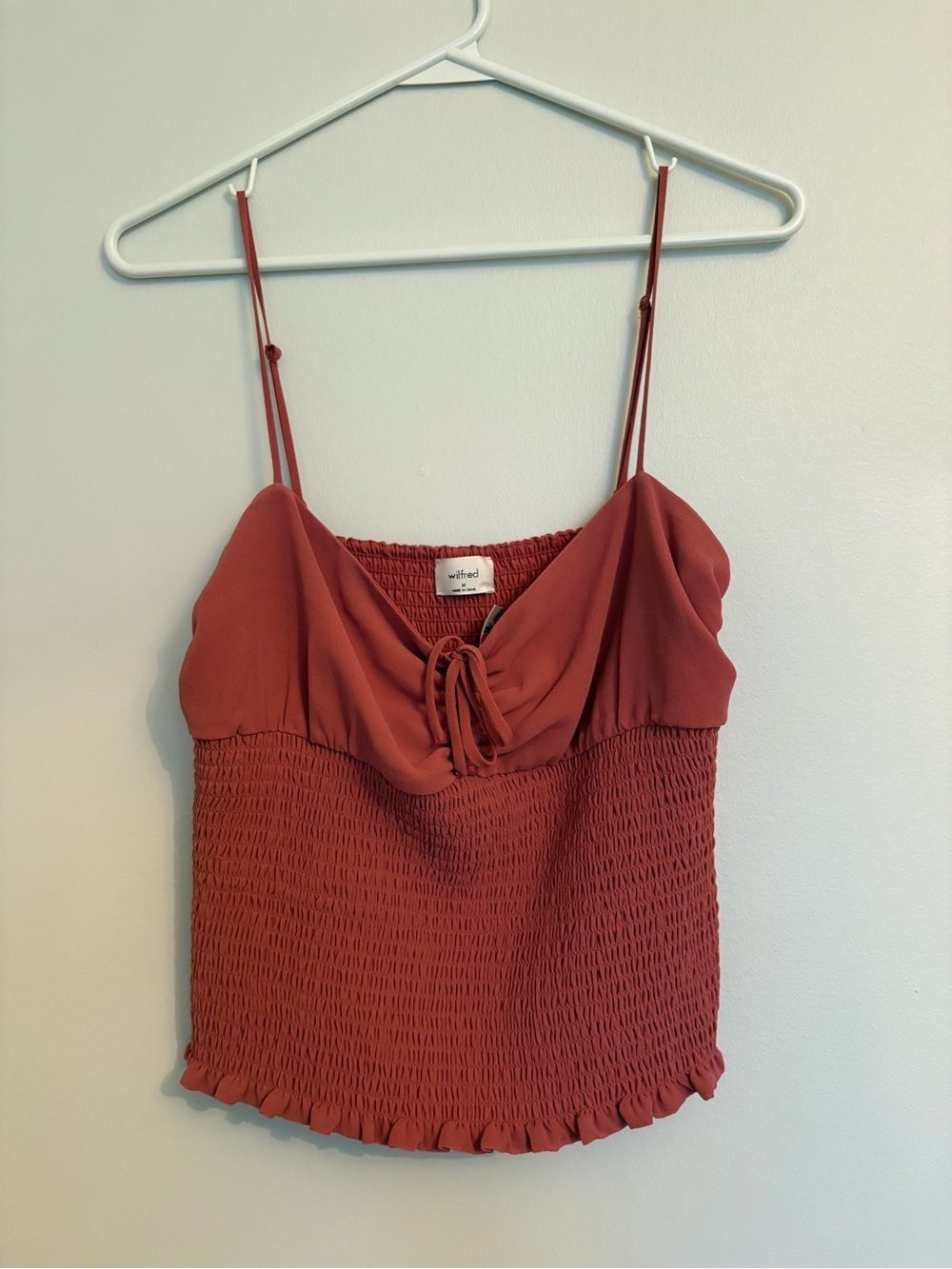 NWT Wilfred Aritzia Rust Red Smocked Camisole
